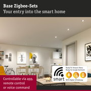 Modern living room featuring smart Zigbee 3.0 gateway compatible with Alexa and Google Assistant
