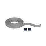 Grey textured textile tape with two black end caps for versatile mounting and fixing applications.