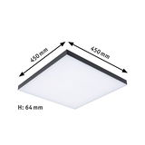 Quadratische LED-Deckenleuchte in Weiß mit schwarzem Rahmen, Maße 450x450x64 mm, moderne Raumbeleuchtung