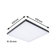 Square LED ceiling light with black aluminium frame and white diffuser, 450x450 mm size