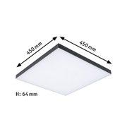 Plafonnier LED carré avec cadre en aluminium noir et diffuseur blanc, dimensions 450x450 mm