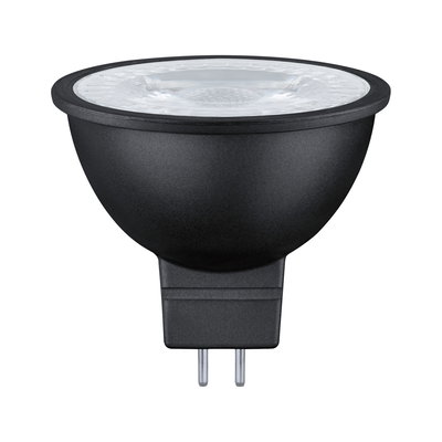 Black LED reflector lamp with glass lens and GU5.3 base for energy-efficient lighting