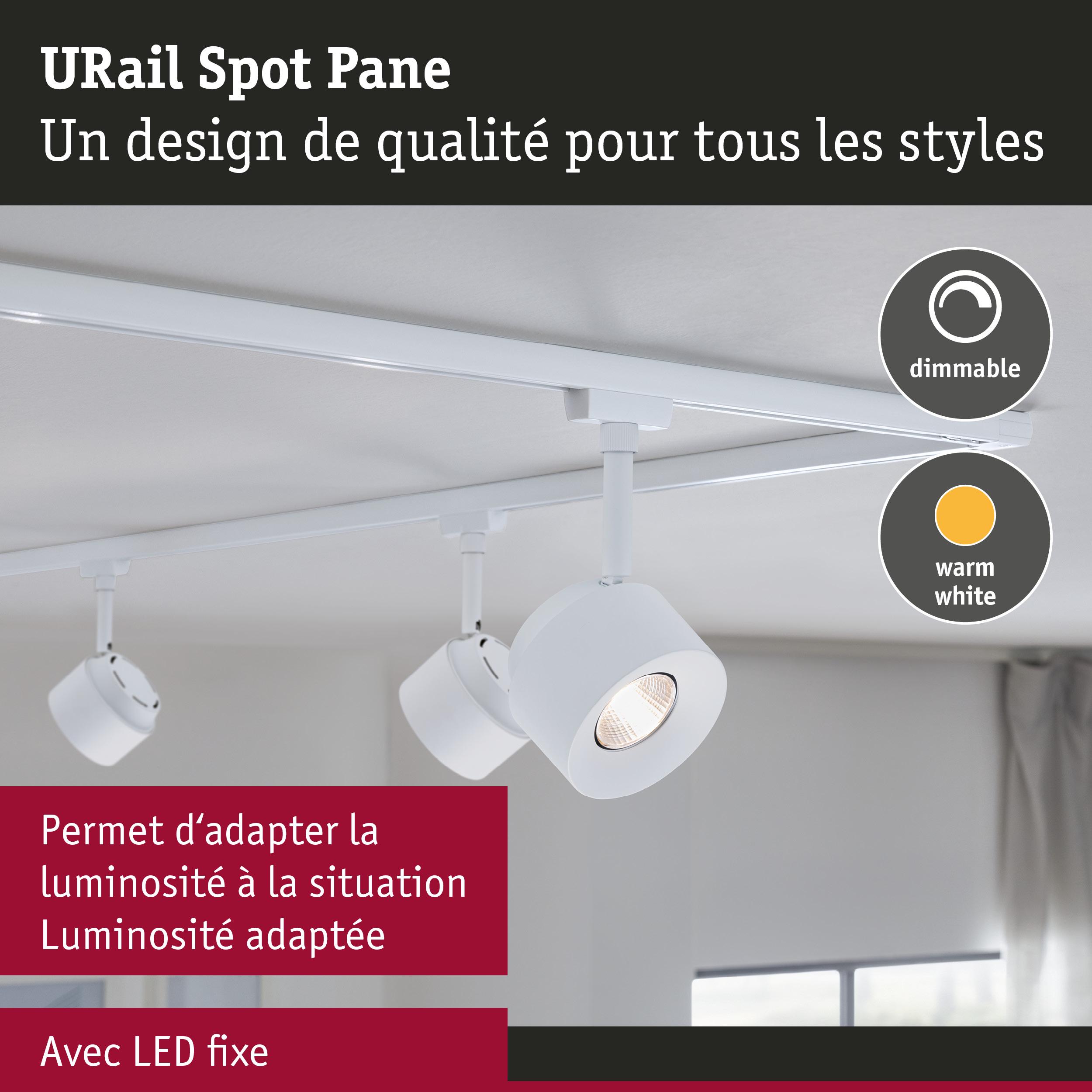 Spot LED URail Spot Pane blanc avec lumière chaude dimmable fixé au plafond