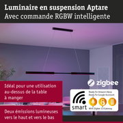 Luminaire suspendu Aptare noir RGBW LED avec commande intelligente et passerelle Zigbee 3.0 pour salle à manger