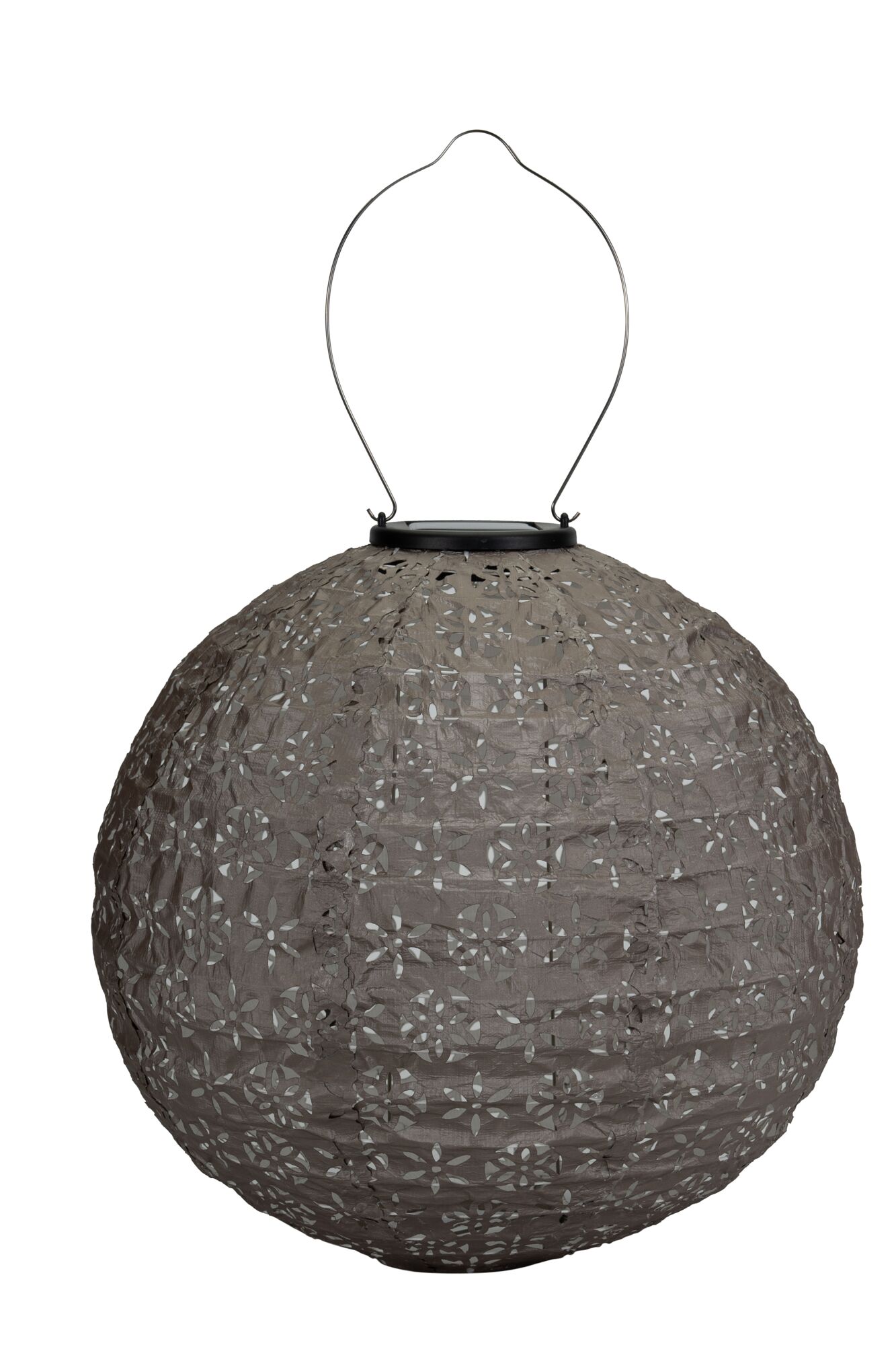 Paulmann Pauleen Lanterne solaire Sunshine Dreamer IP44 3500K 4lm Soft-opale Lanterne ronde en papier gris avec motif floral ajouré et poignée métallique, éclairage LED décoratif
