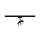 Black metal LED spotlight with white diffuser on track system for modern indoor lighting solutions