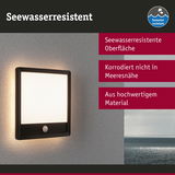 Seewasserresistente quadratische Wandlampe mit schwarzem Rahmen und warmweißem Licht für Außenbereiche