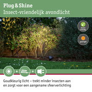 Tuin met insectvriendelijke buitenverlichting en groene planten bij avondlicht