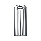 Black metal cage in cylindrical shape as lampshade for modern lighting design