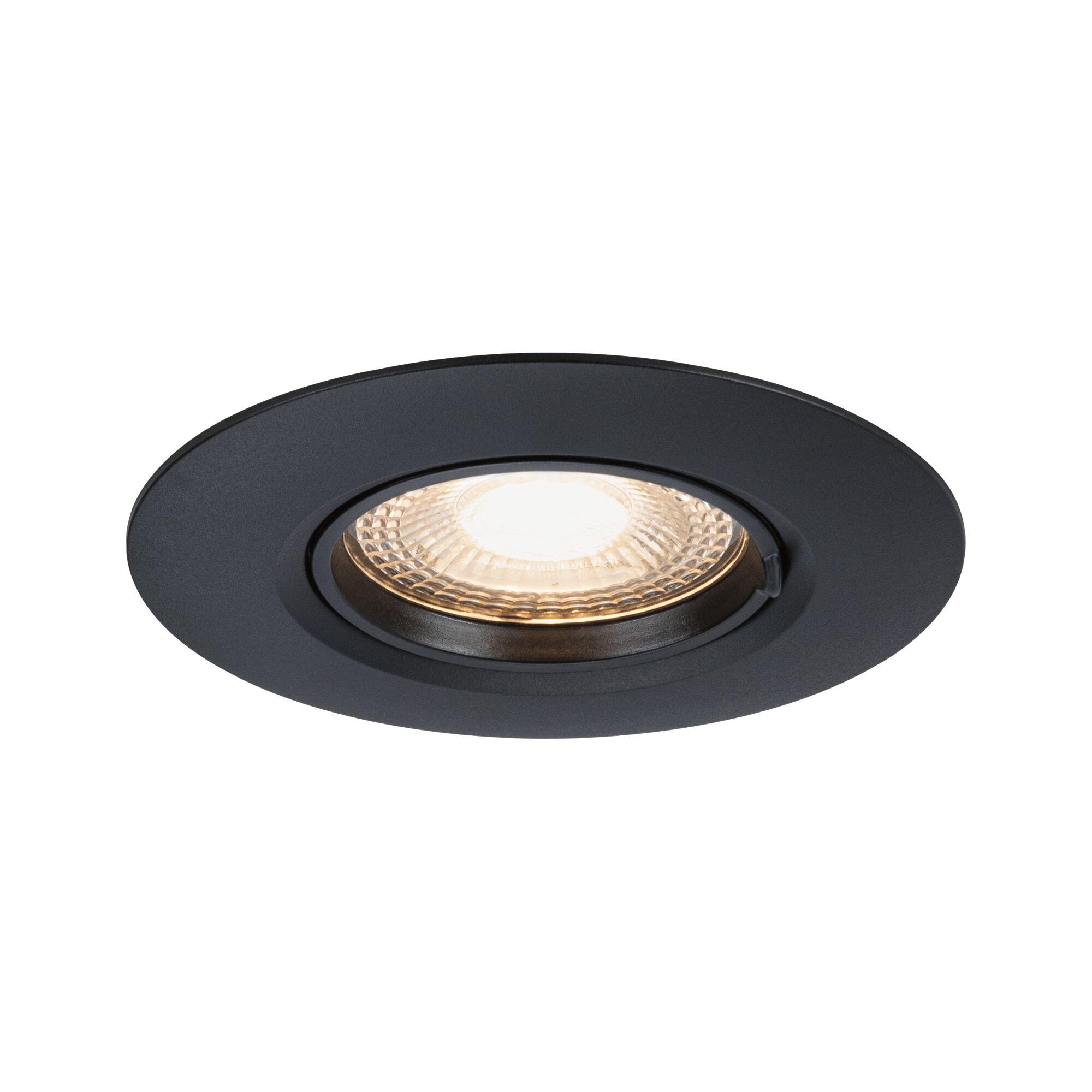 Ronde zwarte LED-inbouwspot met warm wit licht en mat aluminium frame voor binnenverlichting