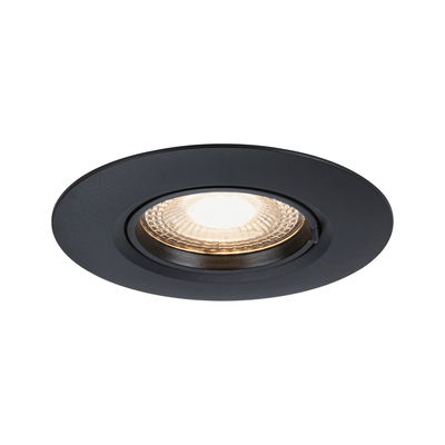 Ronde zwarte LED-inbouwspot met warm wit licht en mat aluminium frame voor binnenverlichting