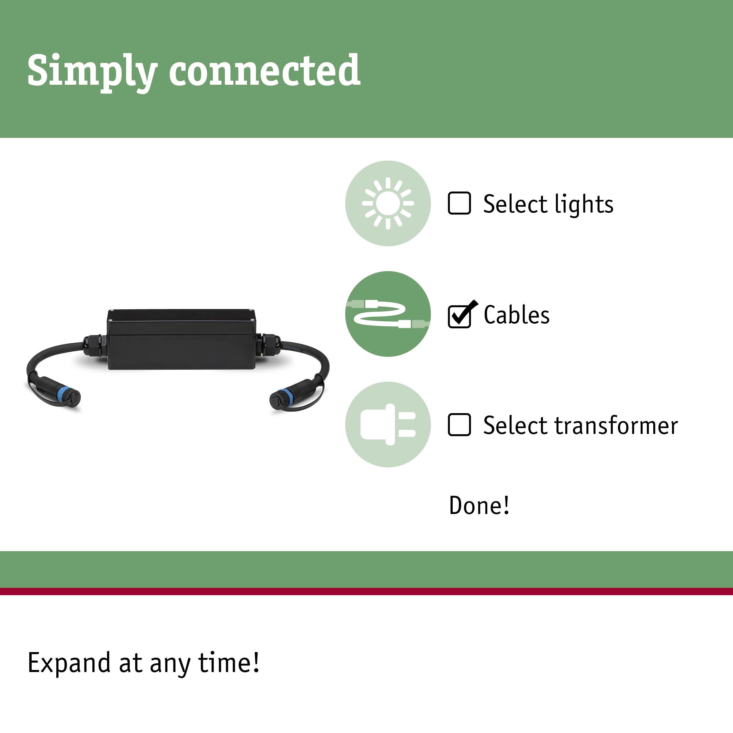 Black cable with connectors for easy lighting system connection and cable management