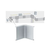 Technische tekening van zilverkleurig aluminium hoekprofiel voor LED-strips met montage-instructie