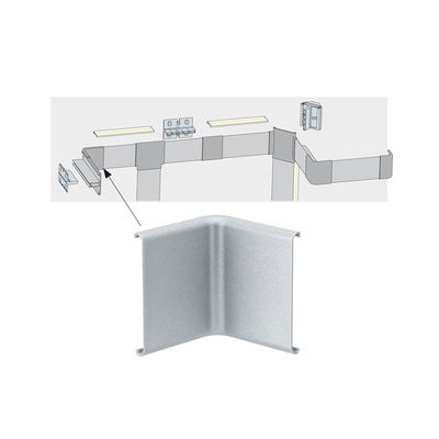 Technische tekening van zilverkleurig aluminium hoekprofiel voor LED-strips met montage-instructie