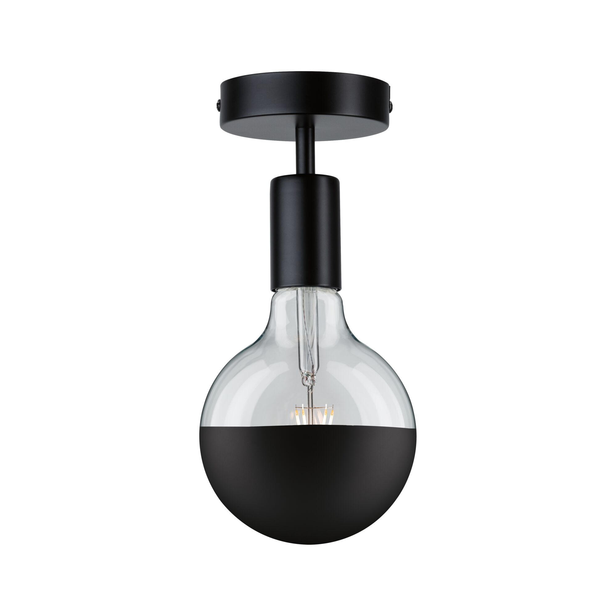 Modern ceiling light with half black glass and black metal holder for stylish room lighting