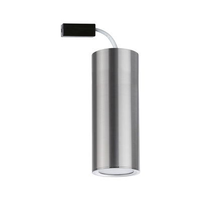 Cylindrical LED recessed spotlight in brushed stainless steel silver for modern indoor lighting