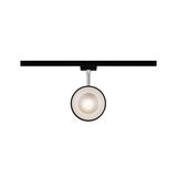 Spot LED rond sur rail avec cadre noir et diffuseur blanc pour éclairage intérieur moderne