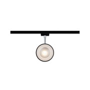 Runde LED-Schienenleuchte mit schwarzem Rahmen und weißem Diffusor für moderne Innenbeleuchtung
