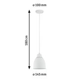 White metal pendant lamp with 180 cm cable and 145 mm shade diameter, modern LED lighting fixture