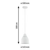 Hvid metalpendel med 180 cm ledning og 145 mm lampeskærm diameter, moderne LED-belysning