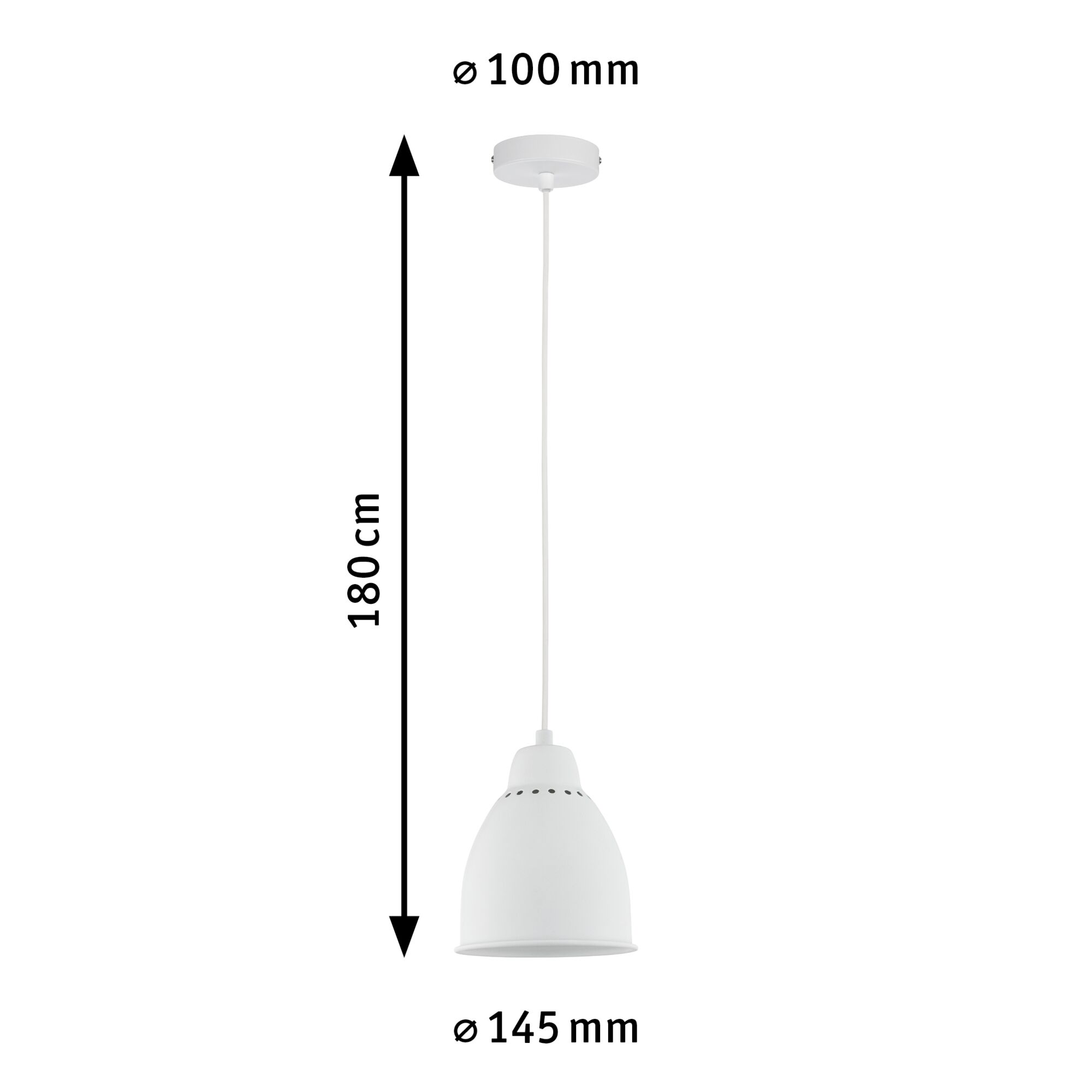 Weiße Metall-Hängeleuchte mit 180 cm Kabel und 145 mm Lampenschirmdurchmesser, moderne Pendelleuchte
