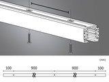 Technical drawing of white aluminum profile with screws and millimeter measurements for LED track lighting.