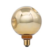 Round LED bulb with gold-tinted glass and E27 base for decorative lighting use