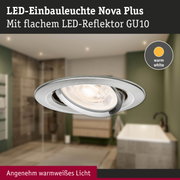 LED-Einbauleuchte Nova Plus aus gebürstetem Metall mit warmweißem Licht für Badezimmerbeleuchtung