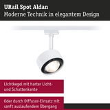 Weißer URail Spot Aldan LED-Strahler mit modernem Design und scharfem Lichtkegel für Schienensysteme
