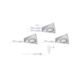 Trois lampes LED triangulaires en acier inoxydable brossé avec câbles blancs et adaptateur secteur