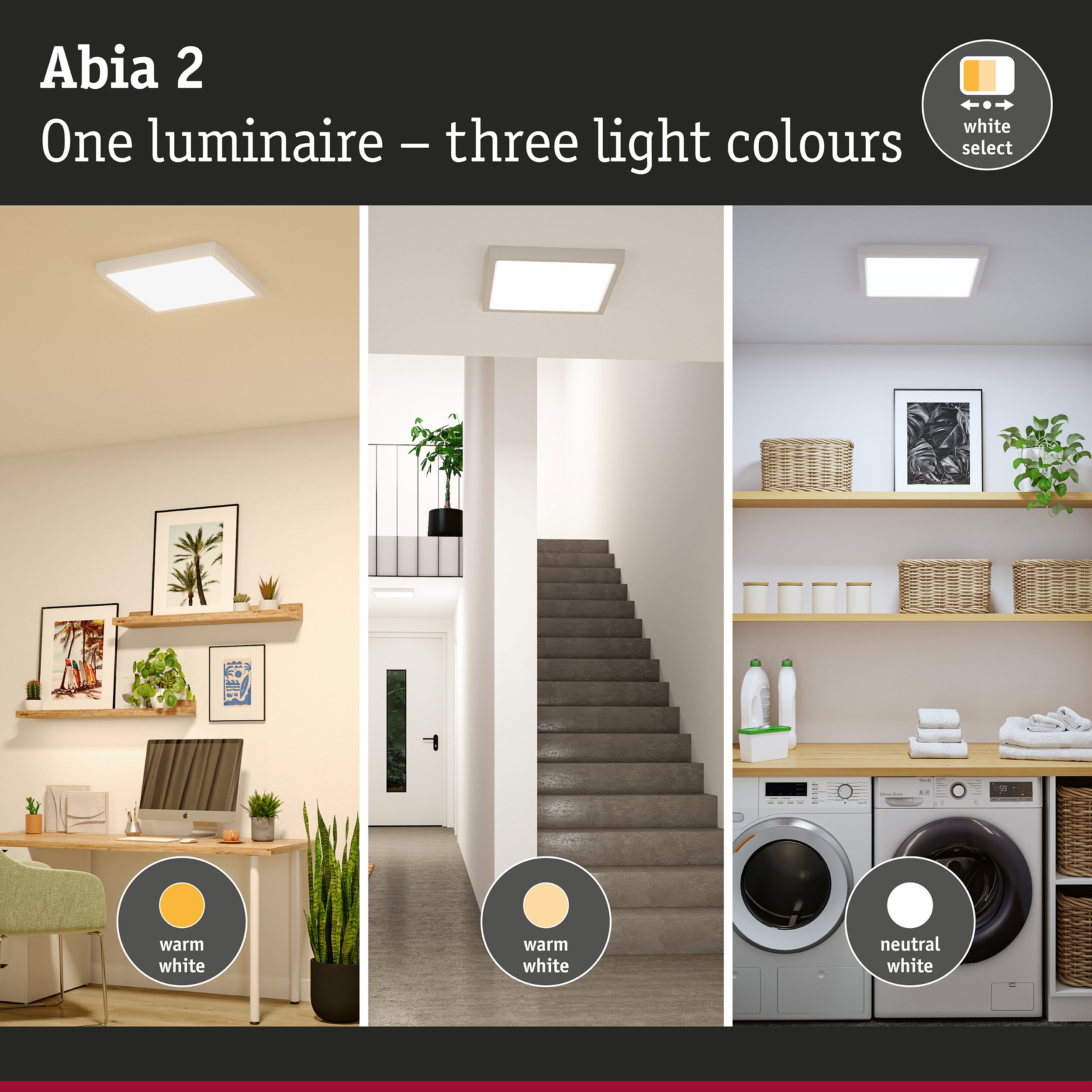 LED Panel Abia 2 White Select Twilight-controlled motion detector (HF) angular 400x400mm 16W 1400lm White Select White