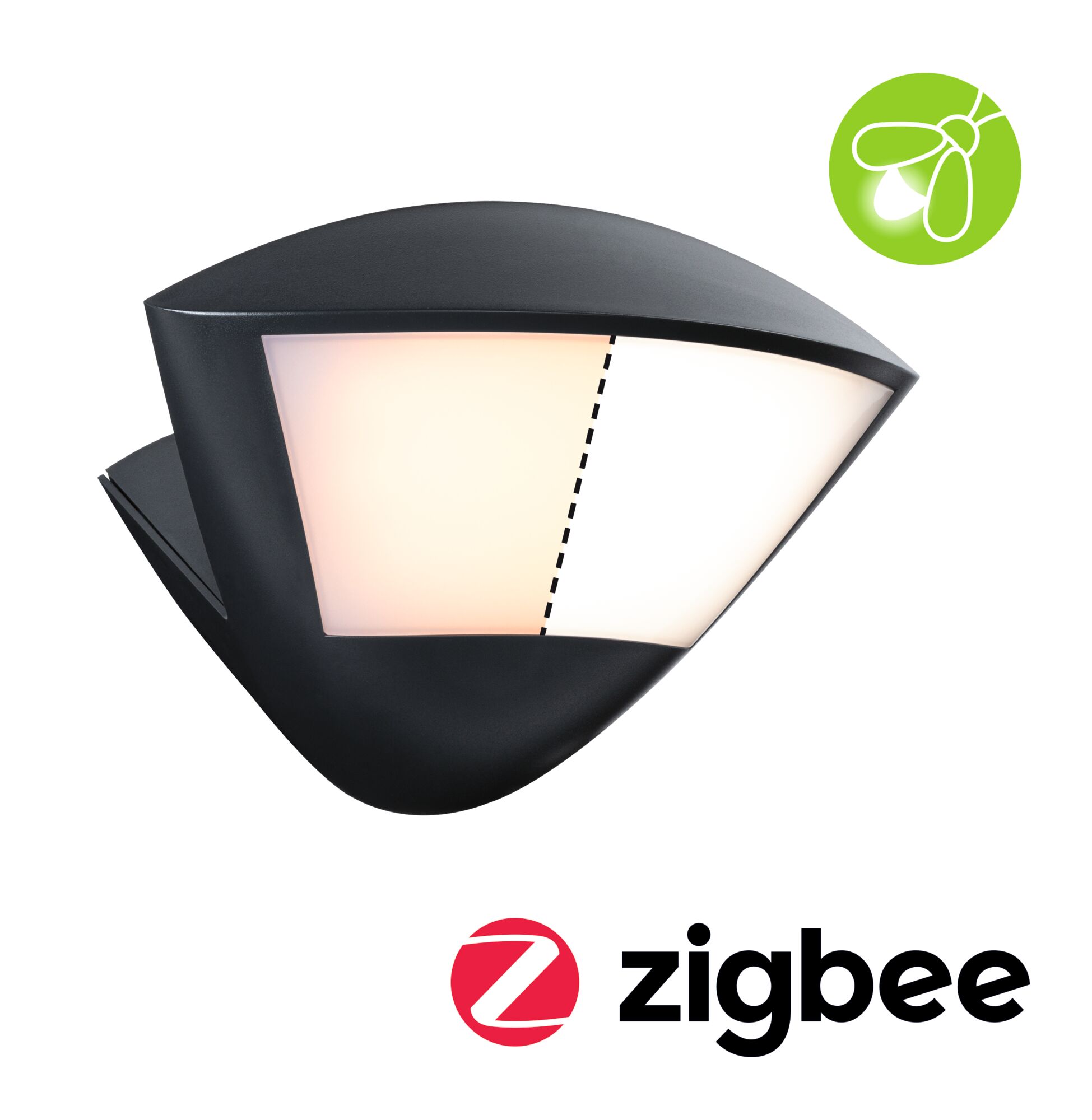 LED Exterior wall luminaire Smart Home Zigbee 3.0 Skyla Twilight-controlled motion detector (IR) insect friendly IP44 226x164mm Tunable Warm 10W 840lm 230V Anthracite Aluminium Black LED wall light with adjustable color temperature and Zigbee smart lighting compatibility