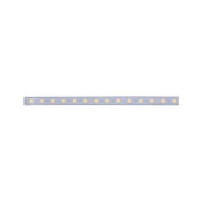 Long LED light strip with warm white LEDs in transparent casing for modern lighting solutions