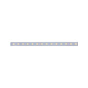 Long LED light strip with warm white LEDs in transparent casing for modern lighting solutions