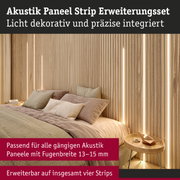 Akustik Paneel Strip Erweiterungsset aus hellem Holz mit integrierter dekorativer LED-Beleuchtung im Schlafzimmer