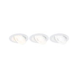 Three white recessed spotlights with adjustable LED lights for modern indoor lighting