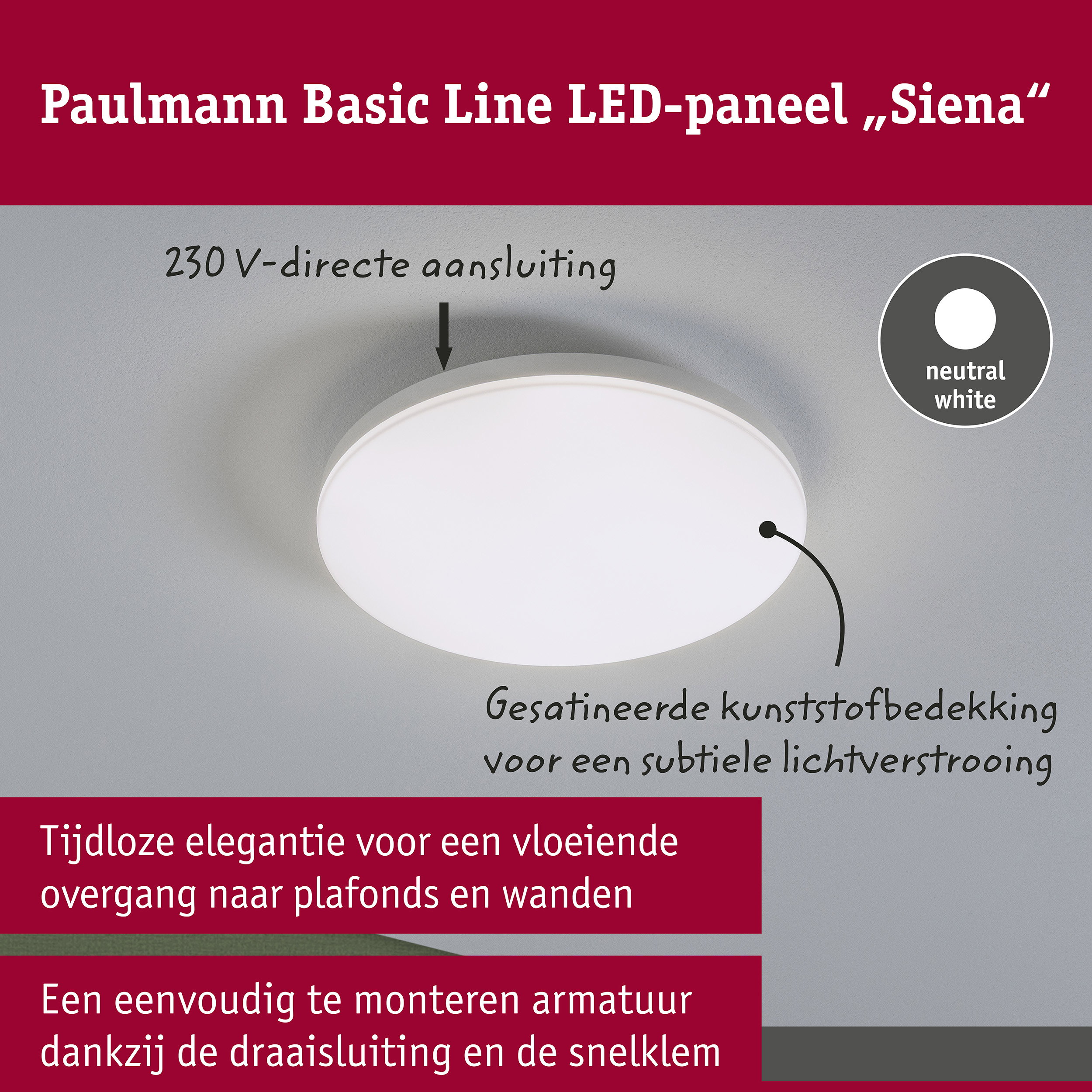 LED-plafondlamp Siena 4000K 260mm 1600lm 230V 18,8W