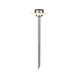 Stainless steel garden light with LED ring and pointed ground spike for modern outdoor lighting