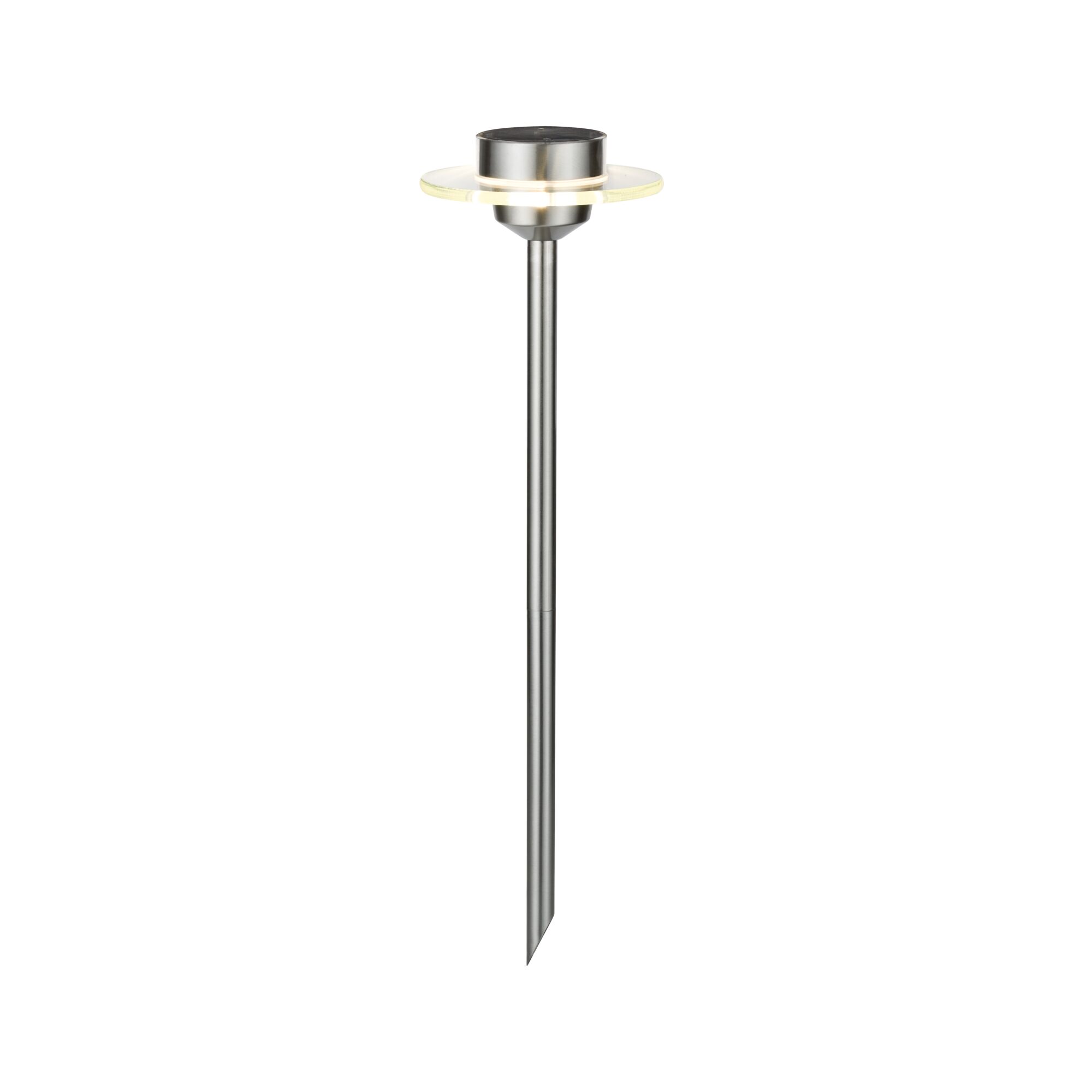 Solar LED-tuinspots Ufo IP44 3000K Edelstaal/Helder RVS tuinlamp met LED-ring en scherpe grondpin voor moderne buitenverlichting