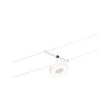 Modern white LED cable spotlight with round metal head for flexible lighting solutions