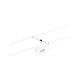Modern white LED cable spotlight with round metal head for flexible lighting solutions