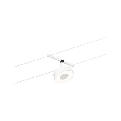Moderner weißer LED-Seilstrahler mit rundem Leuchtkopf aus Metall für flexible Beleuchtung