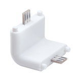 Witte kunststof hoekconnector met metalen contacten voor LED-rails verlichtingssystemen