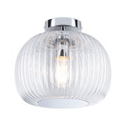 Ceiling light with ribbed clear glass and chrome metal in modern design for indoor lighting