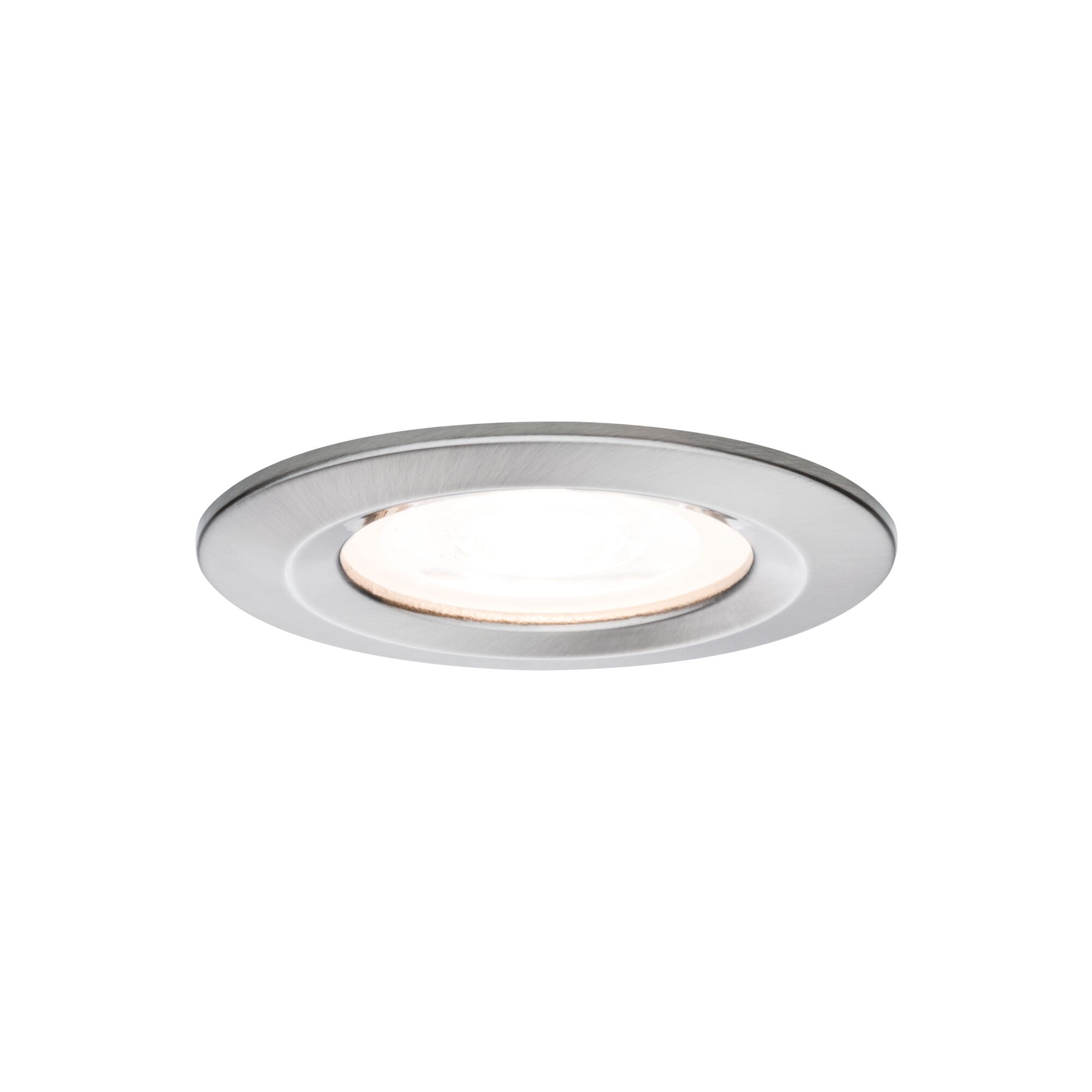 Round recessed LED light made of brushed aluminum in silver for modern room lighting