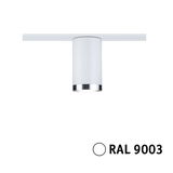 Modern white ceiling spotlight with metal trim in RAL 9003 for efficient indoor lighting