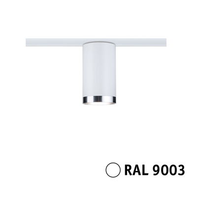Modern white ceiling spotlight with metal trim in RAL 9003 for efficient indoor lighting