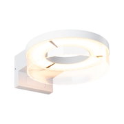 Modern white LED wall light with round acrylic ring for ambient room lighting