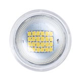 Round LED light with yellow LED chips and clear plastic housing for energy-efficient lighting