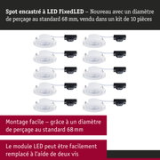 Spot encastré LED blanc diamètre 68 mm, kit de 10 pièces pour installation facile